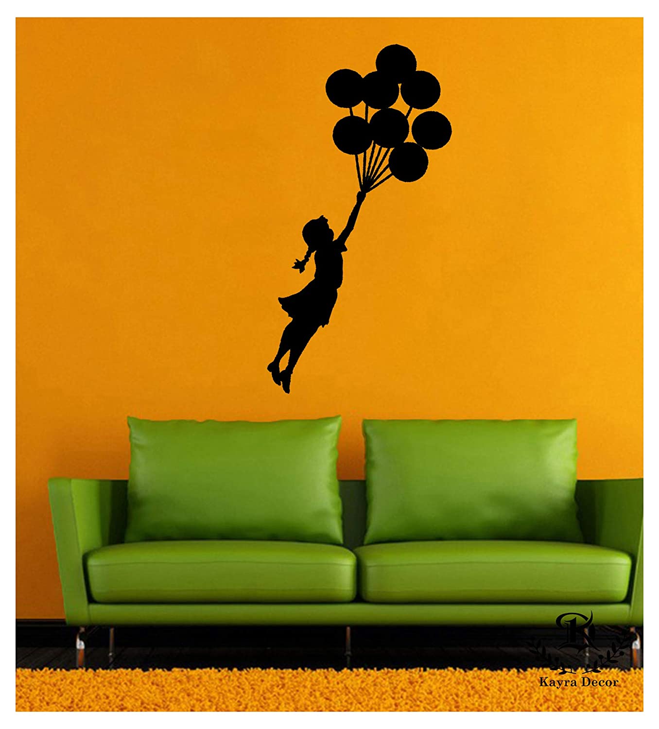 Flying Girl with Baloon Wall Design Stencil (KHS423)
