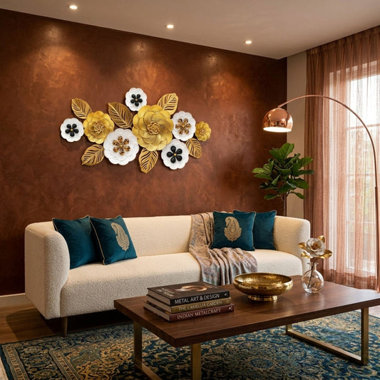 Metal Wall Art - Size 107X53X5 cm| Gold Flower