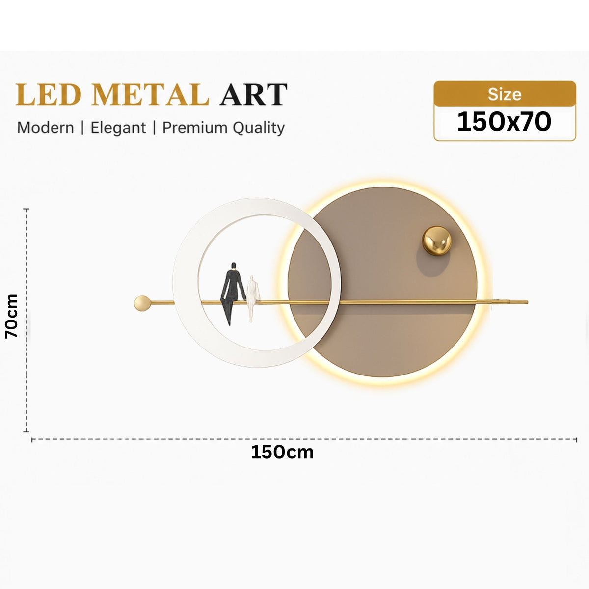 Metal Wall Art with LED - Size 150X70cm -Couple Art