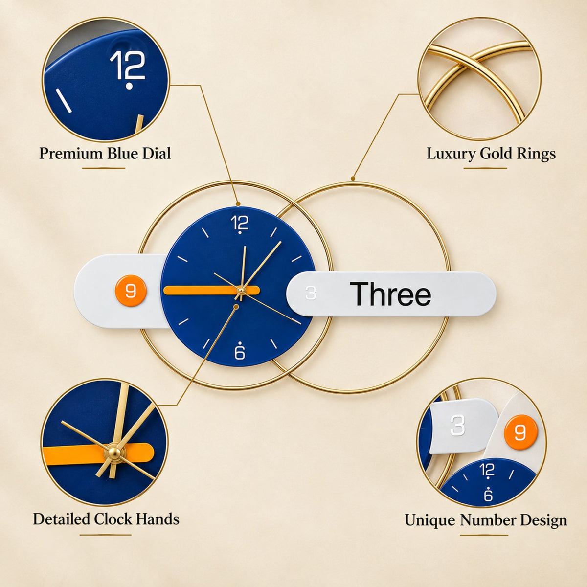 Relife Metal Wall Clock Antique Decorative | Blue Three