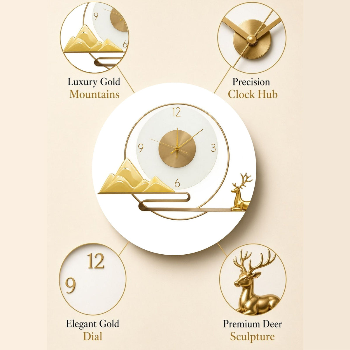 Relife Metal Wall Clock Antique Decorative Size- 62X42X1 cm | Sitting Deer