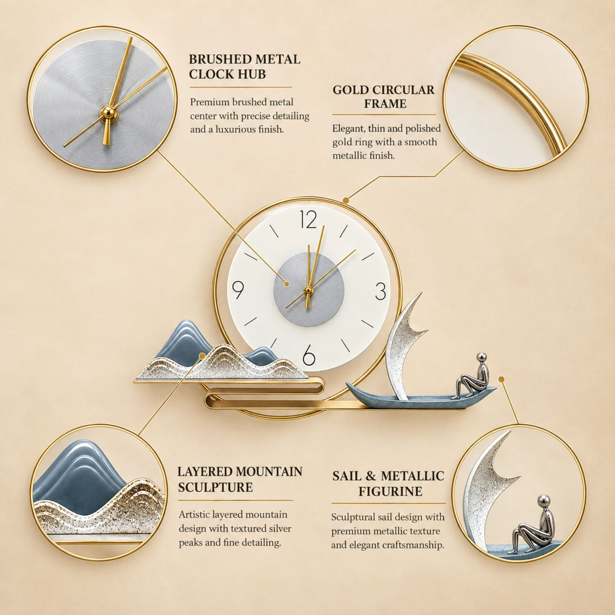 Relife Metal Wall Clock Antique Decorative Size- 61X42X1 cm | Boat with Man