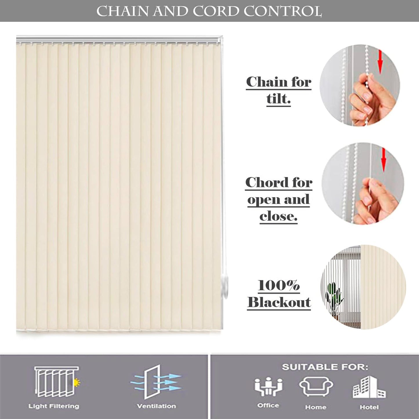 Kayra Decor Vertical Blinds for Windows - Vertical Blinds Curtain for Home - Bedroom, Kitchen, Sliding Door, and Balcony (Customized Size, Cream)