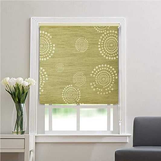 Blackout Fabric Window Roller Blind Circle Design, Green