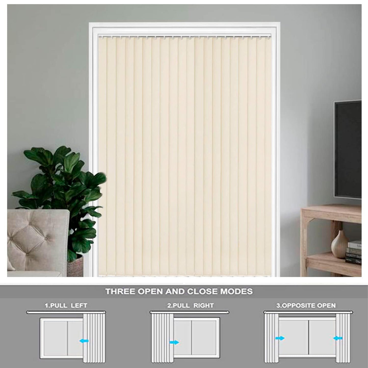 Kayra Decor Vertical Blinds for Windows - Vertical Blinds Curtain for Home - Bedroom, Kitchen, Sliding Door, and Balcony (Customized Size, Cream)