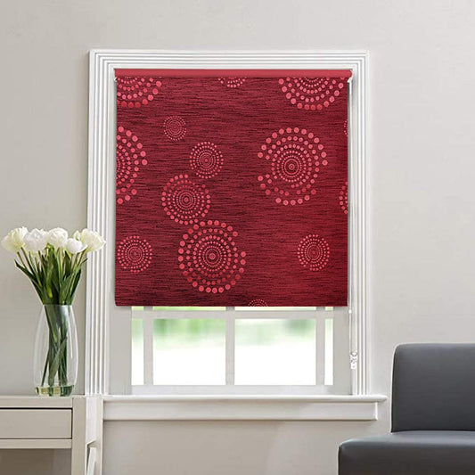 Blackout Fabric Window Roller blinds Circle Design, Mehroon
