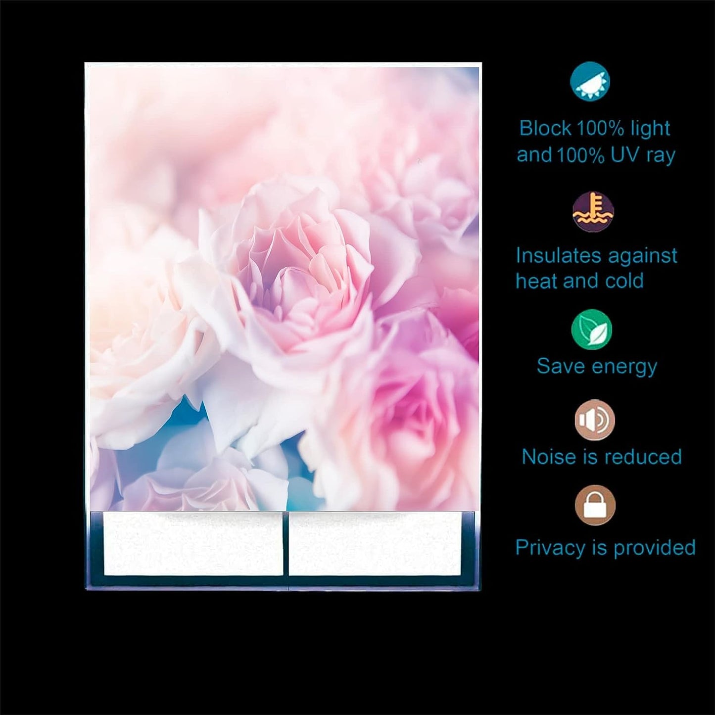 Blackout Roller Blinds for Window - Light Pink and White Rose Flower Design