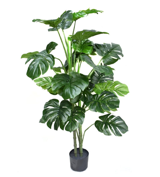 Monstera Artificial Palm Tree - Artificial Plants for Home Decor Big Size with Black Pot (Green, 1 Piece) 4 Feet