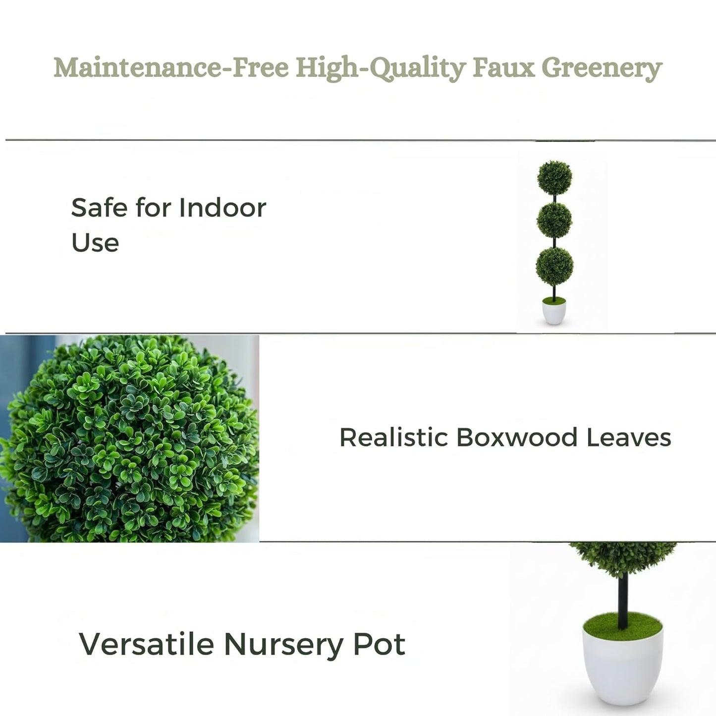 Artificial Topiary Plant - Triple Ball Boxwood Tree with Pot