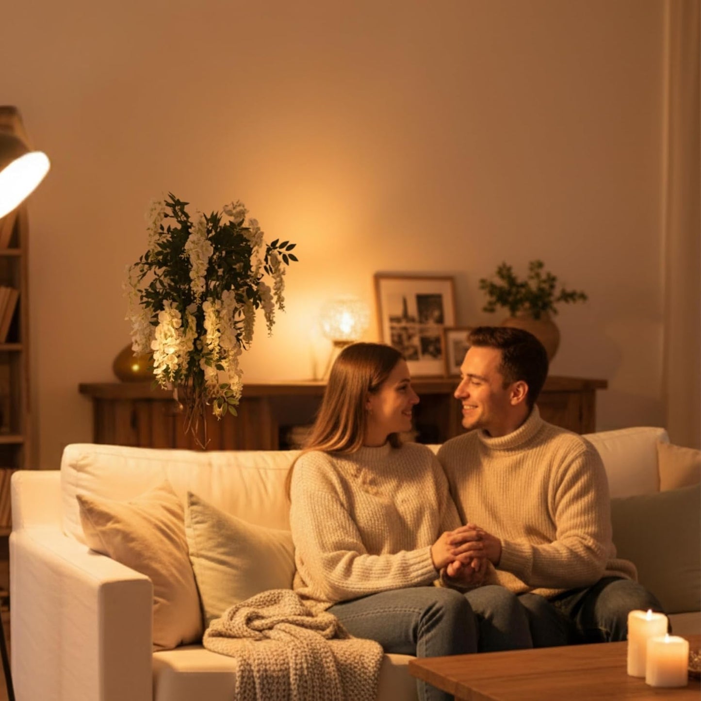 Artificial Wisteria Plant Lifelike Hanging White Flowers