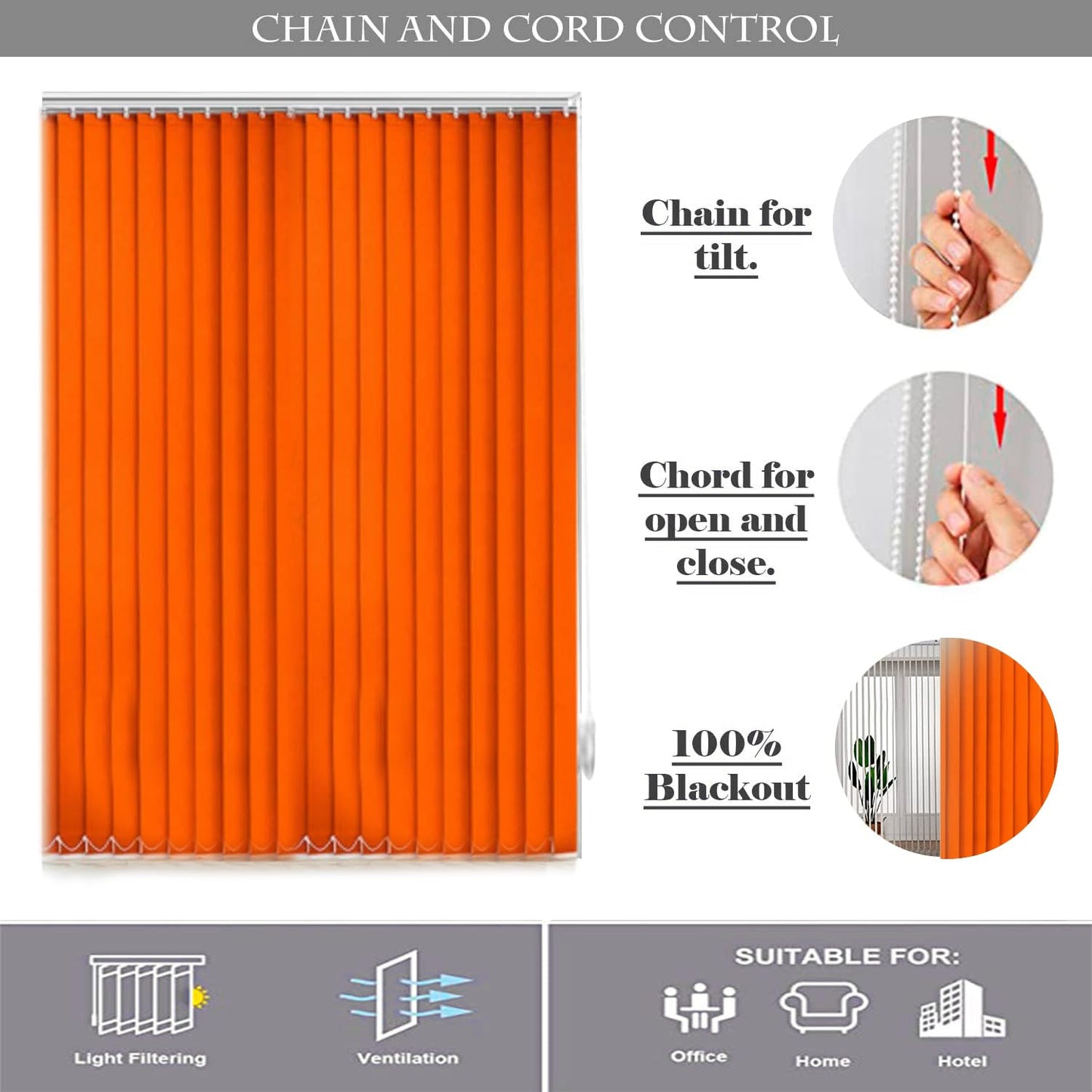 Kayra Decor Vertical Blinds for Windows - Vertical Blinds Curtain for Home - Bedroom, Kitchen, Sliding Door, and Balcony (Customized Size, Orange)
