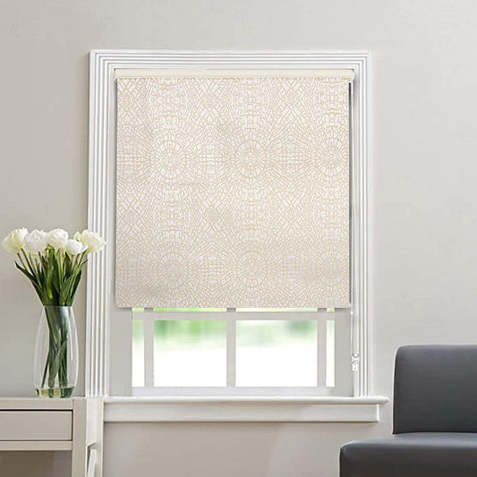 Blackout Fabric Window Roller Blind Big Circle Design, Cream