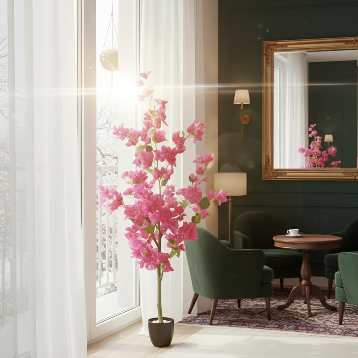 Artificial Cherry Bougainvillea Plant Realistic Faux Flowering Tree with Pot (Purple)