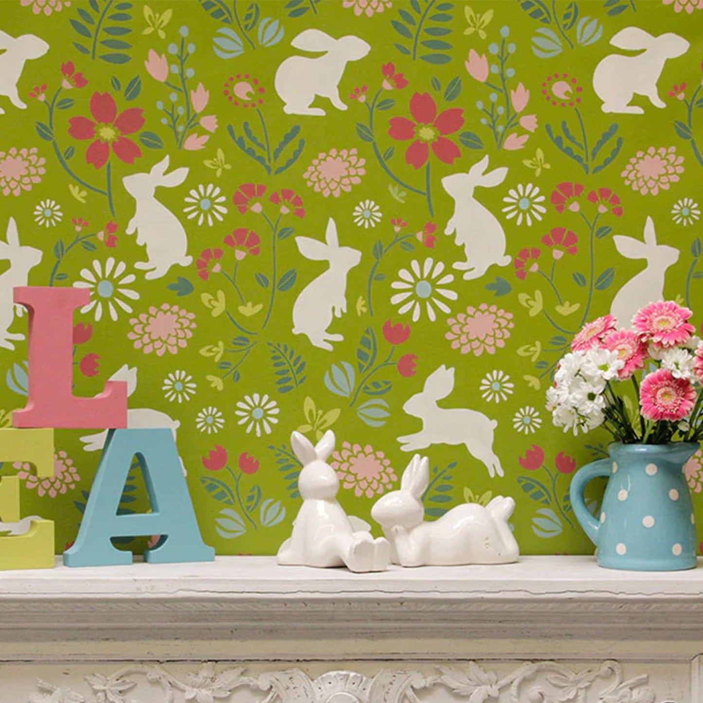 Latest Bunny Hop Kids Room Wall Stencil (KDRDSS1250-2436)