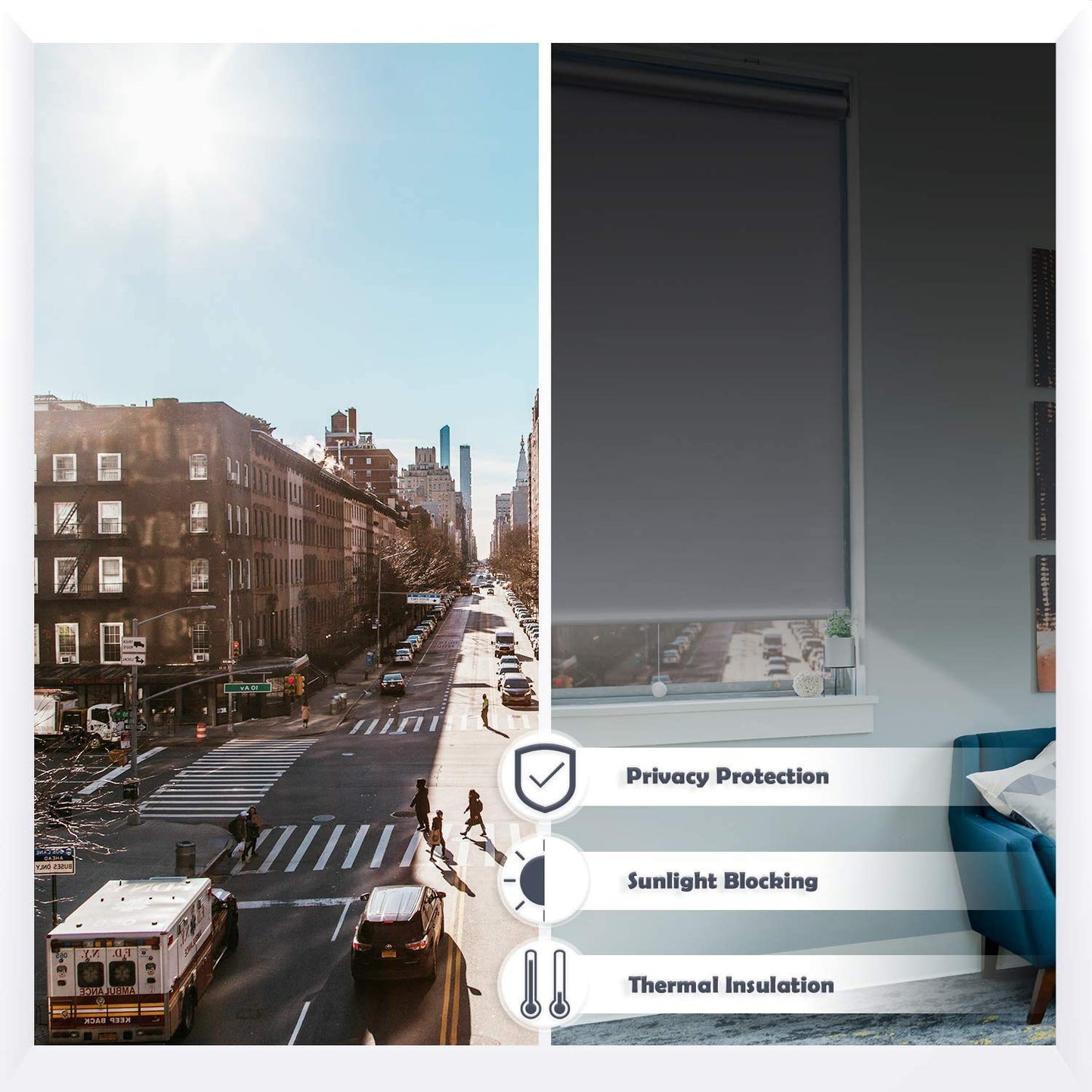 Blackout Fabric Window Roller Blind Big Circle Design, Cream