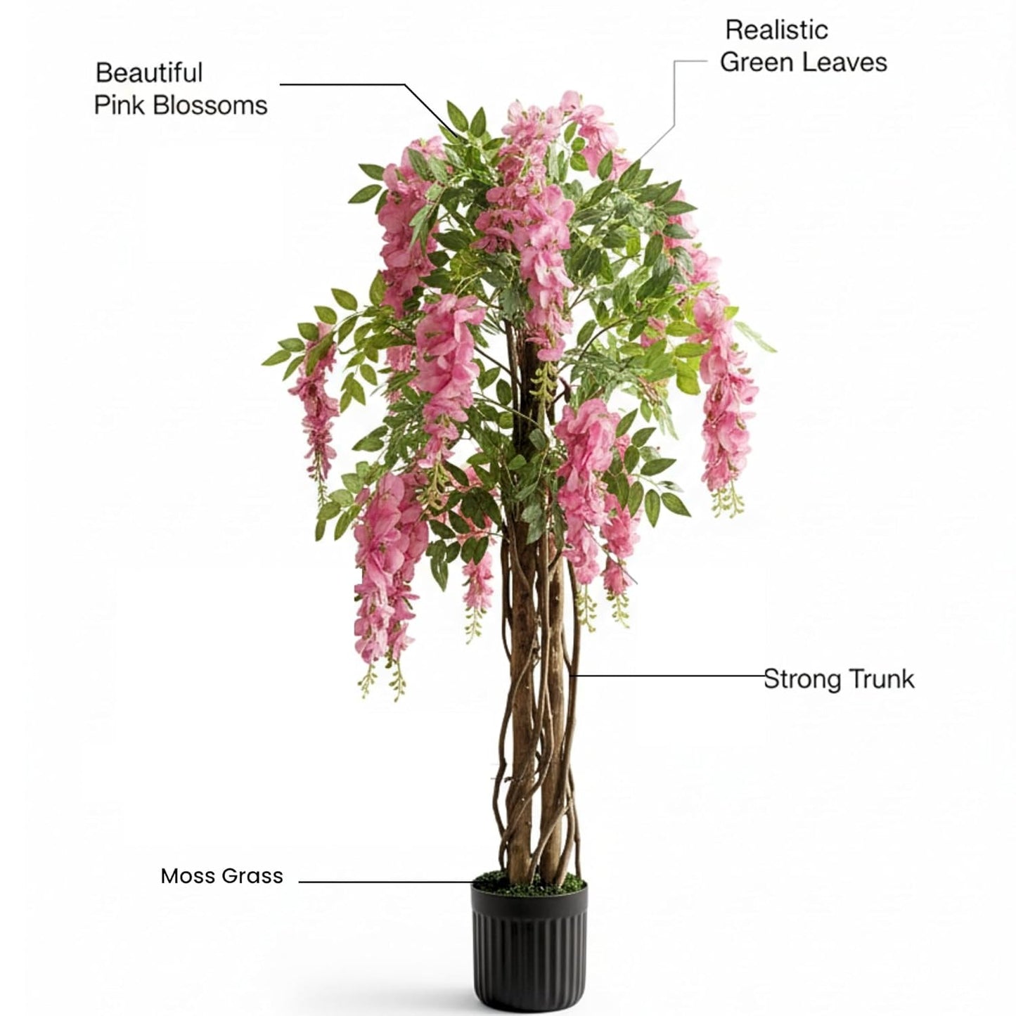 Artificial Wisteria Plant Lifelike Hanging Pink Flowers