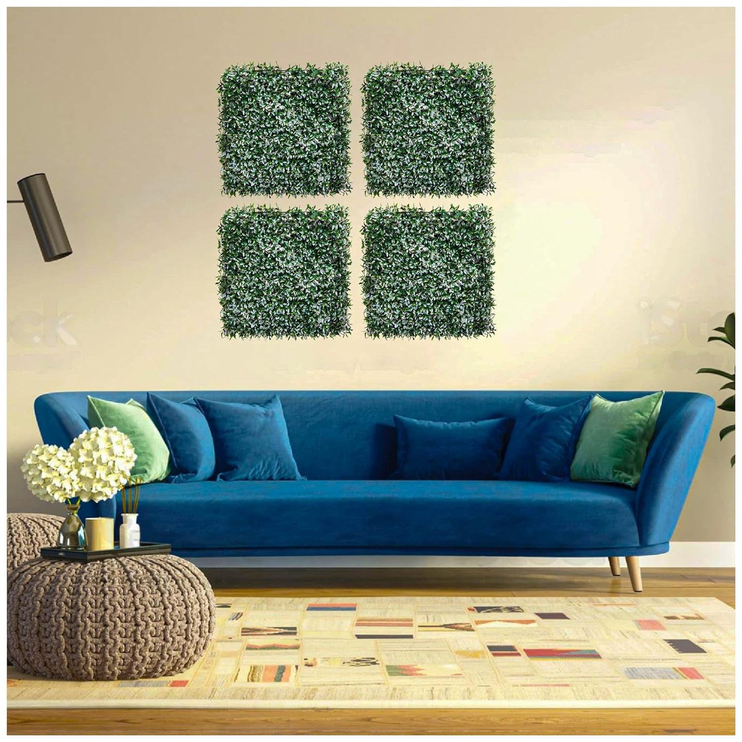 Artificial Vertical Wall Mat for Indoor & Outdoor Walls 50 cm x  50 cm, Leaves White and Green