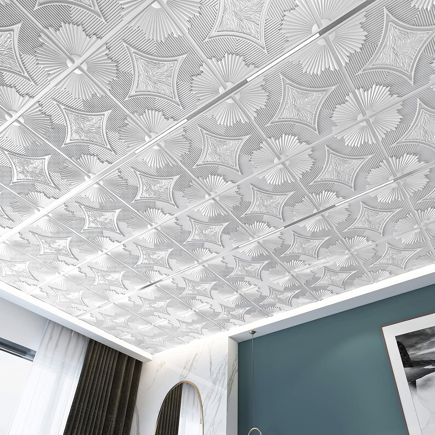 Modern PVC False Ceiling - 60x60 cm Wainscoting Design White