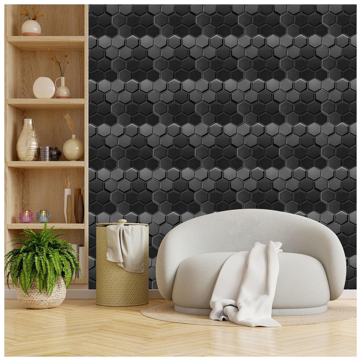 3D PVC Wall Panel Black Textures Hexagon Design Pack of 12 (43 X 45 cm Covers 25.44 Sq. ft.)