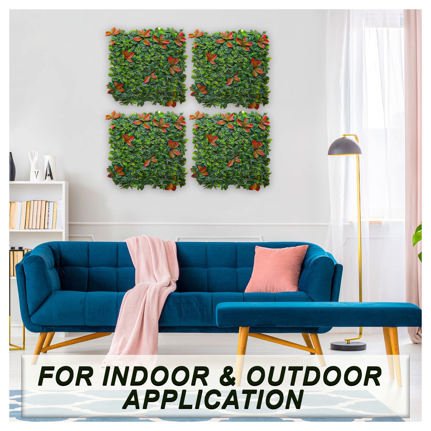 Artificial Vertical Garden Mat for Indoor & Outdoor Walls 50 cm x  50 cm, Leaves Mix Green and red