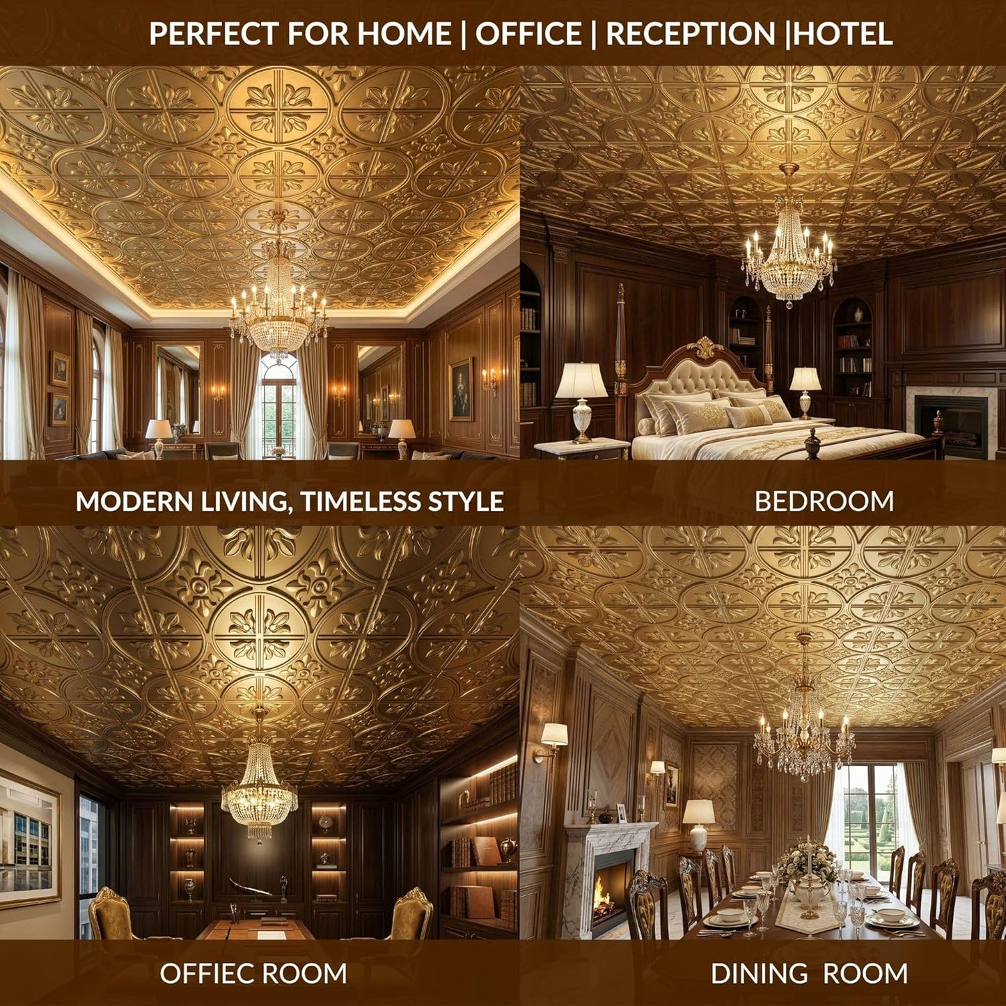 Modern PVC False Ceiling 60x60 cm - 4 Sq Ft Coverage- D213 Royal Finish