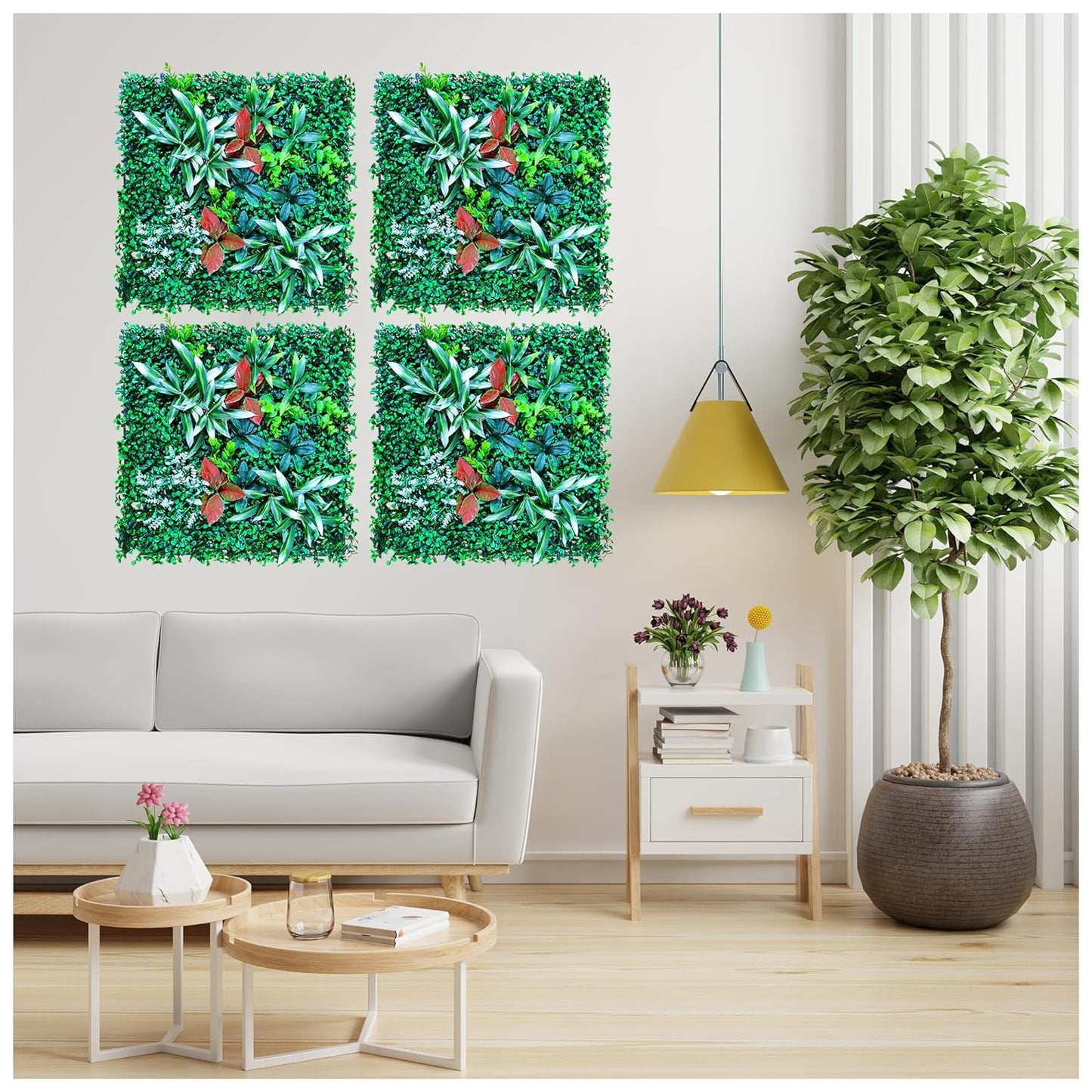 Artificial Vertical Wall Mat for Indoor & Outdoor Walls 50 cm x  50 cm, Green Leaves With Red Flower