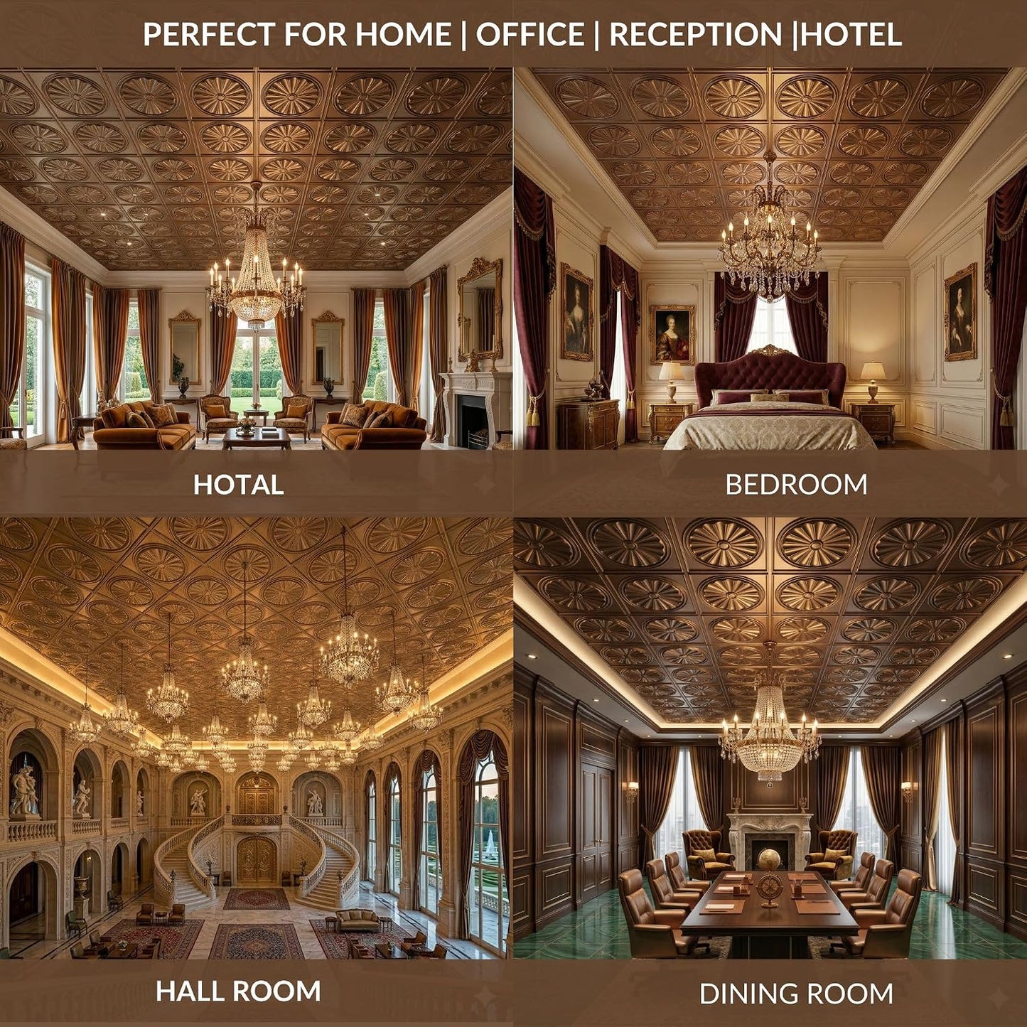 Modern PVC False Ceiling - 60x60 cm Sunburst Design Metallic Coffee