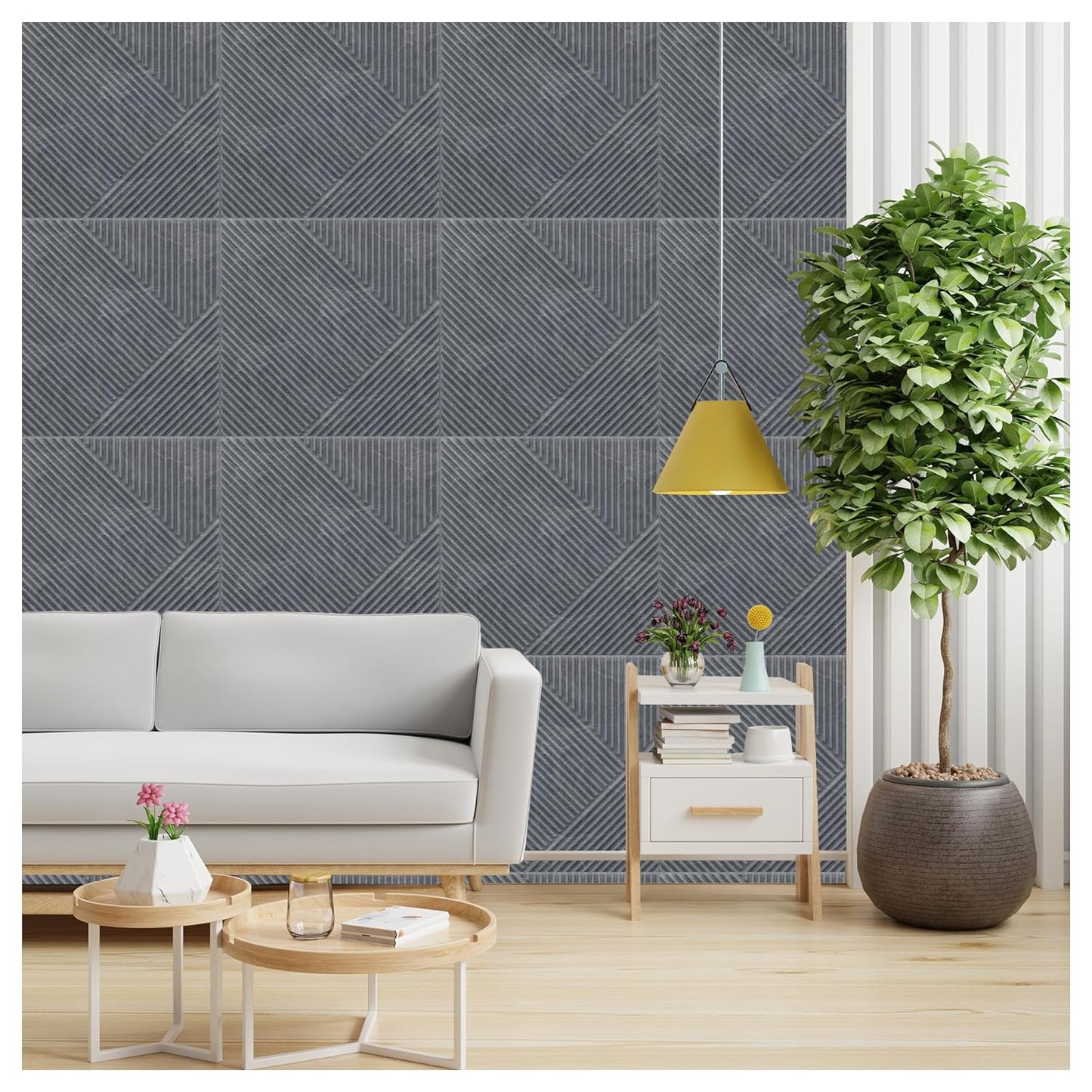 Kayra Decor 3D Self Adhesive Wall Panel - Grey Color Stripe Design - 50 X 50 cm