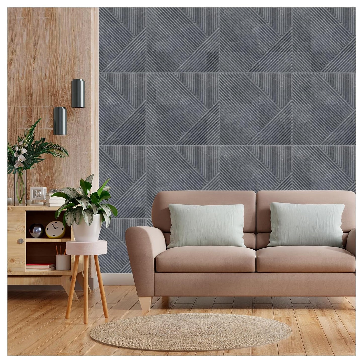 Kayra Decor 3D Self Adhesive Wall Panel - Grey Color Stripe Design - 50 X 50 cm