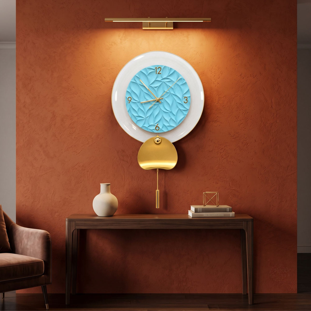 Relife Metal Wall Clock Antique Decorative | Sky Blue Leaf