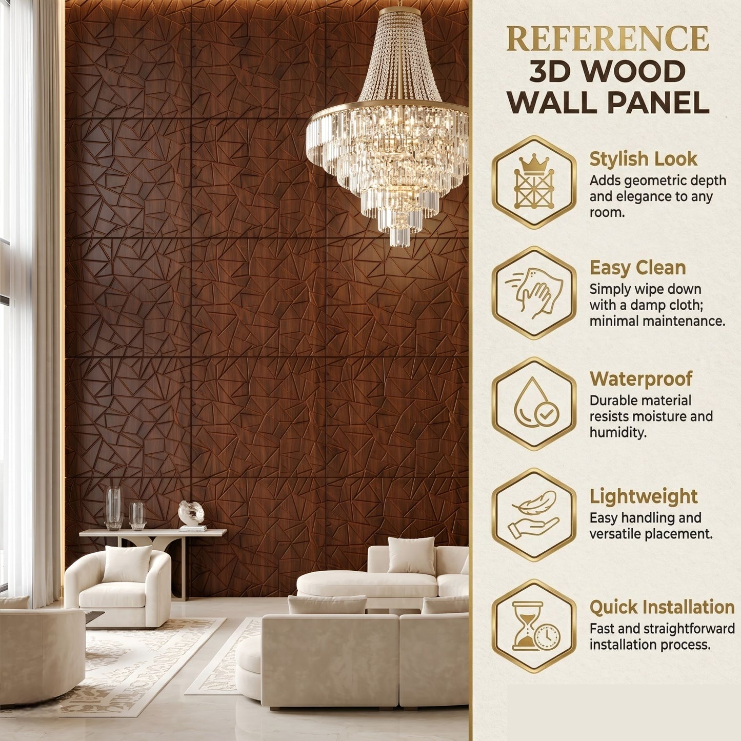Black Wood Self Adhesive 3D Panels Triangle Design