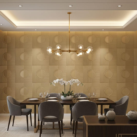 Champagne Gold Fluted Circle Design 3D Wall Panel-1