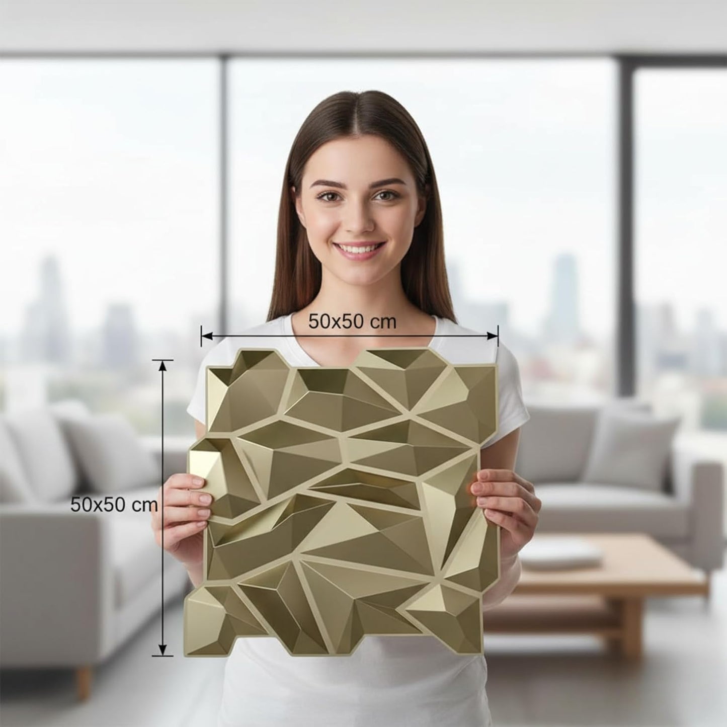 Champagne Gold Diamond Design 3D Wall Panel View-4