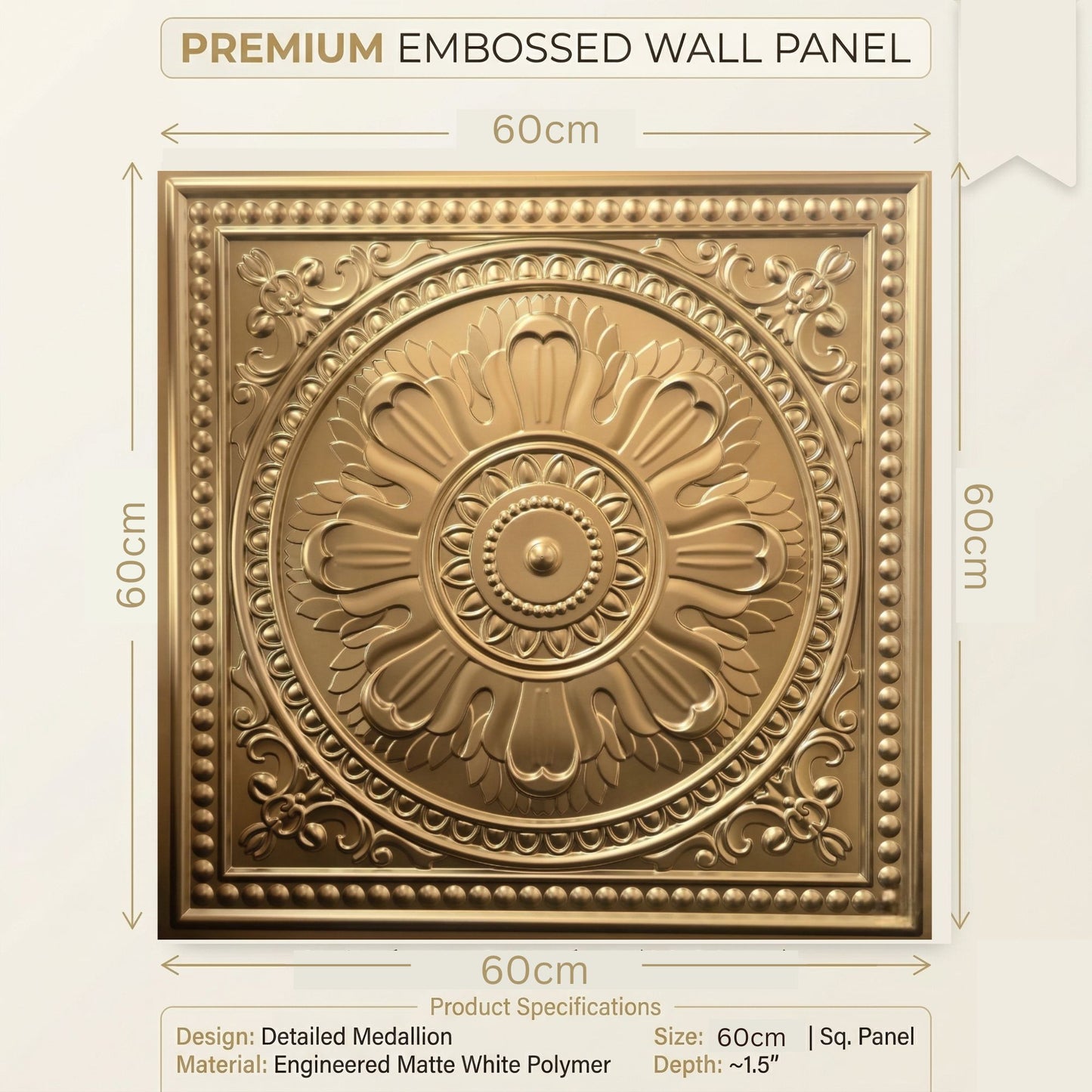 Champagne gold Ornate Design 3D PVC Ceiling Panel Size View