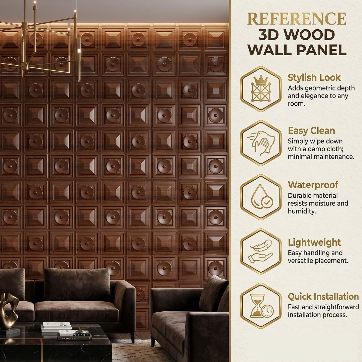 Dark Wood 3D Wall Panels Dome Design