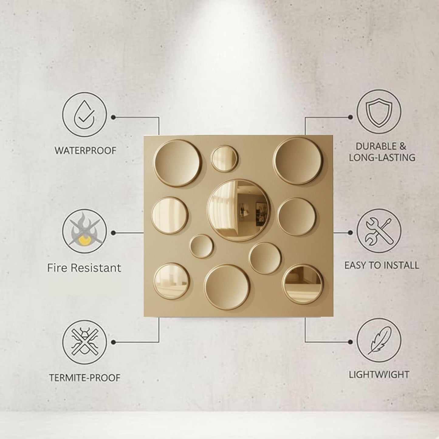 Gold 3D Wall Panels Circle Embossed Design