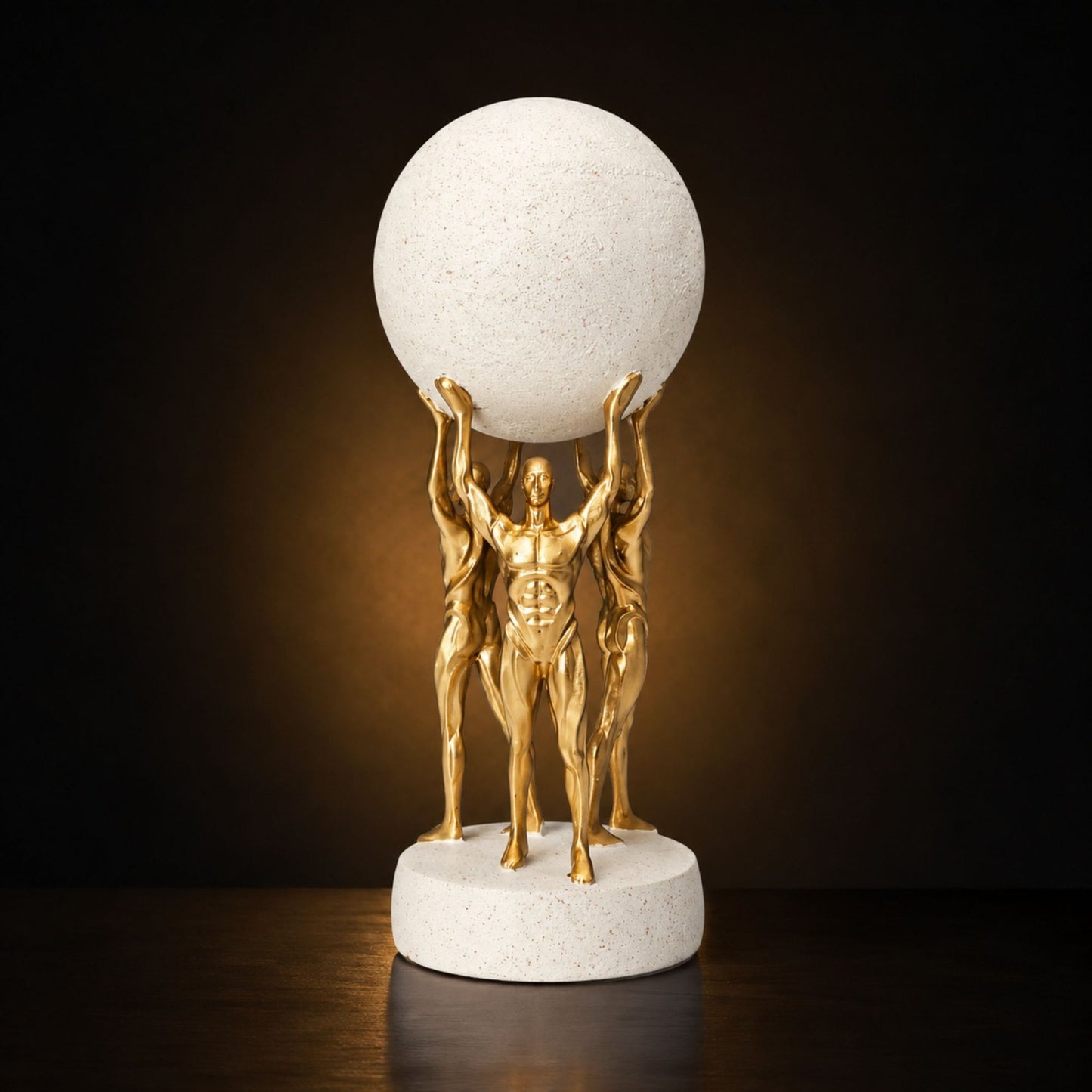 Golden Abstract Human Sculpture Holding Decorative Sphere for Home Decor