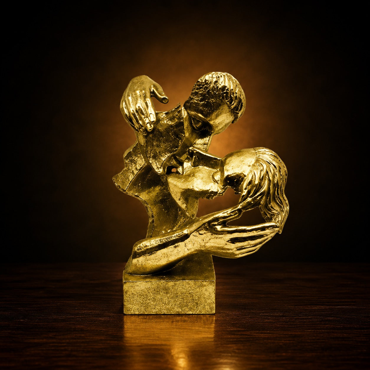 Golden Romantic Couple Showpiece | Abstract Love Couple Sculpture for Home Decor