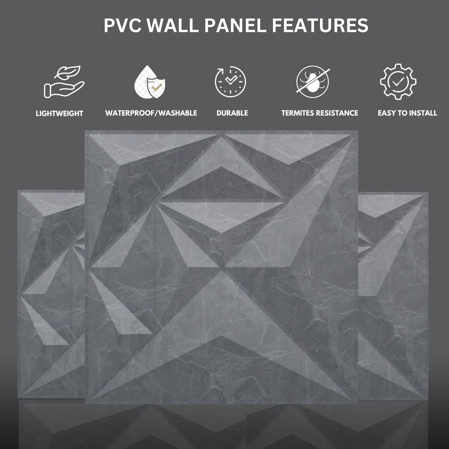 Gray Marble Diamond Design 3D Wall Panel-4