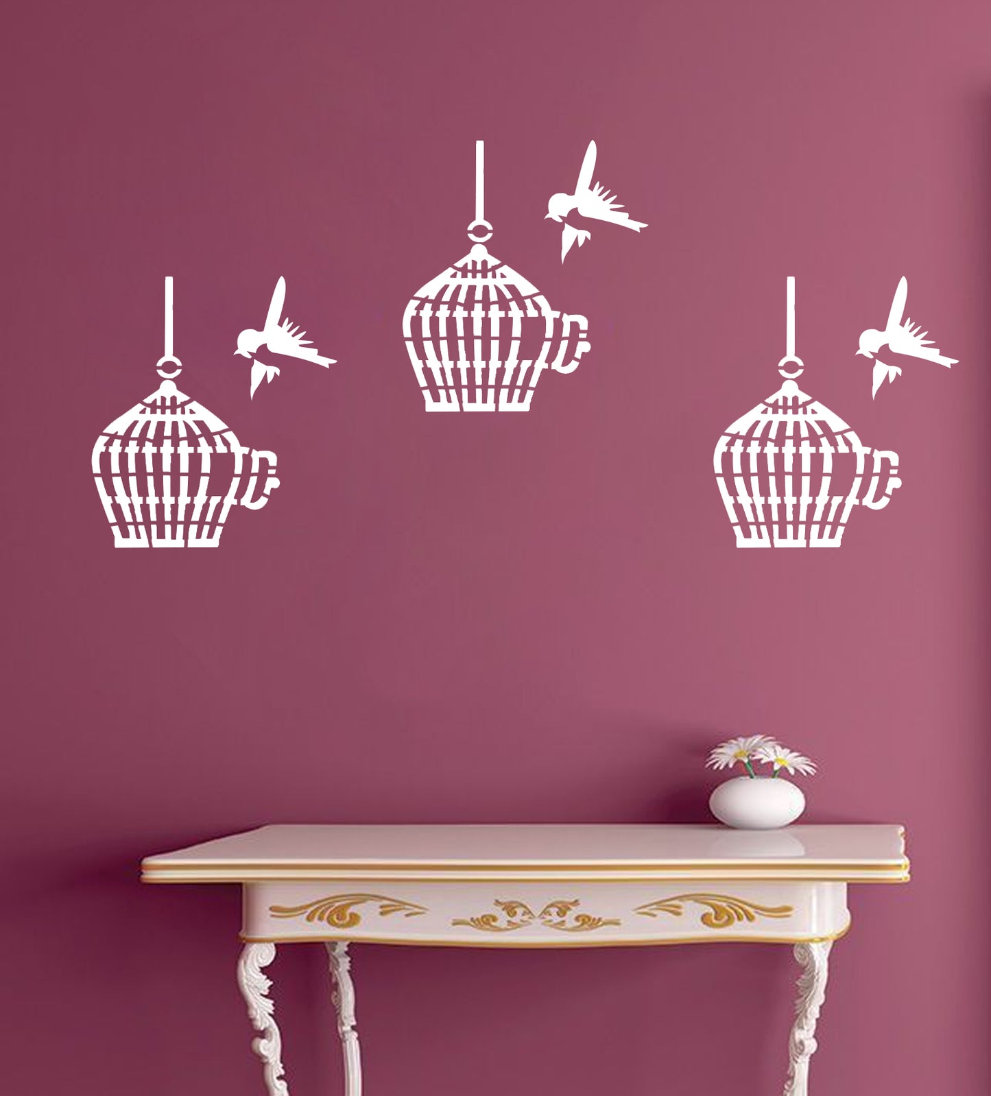 Birds and Cage Wall Design Stencil (KHS316)