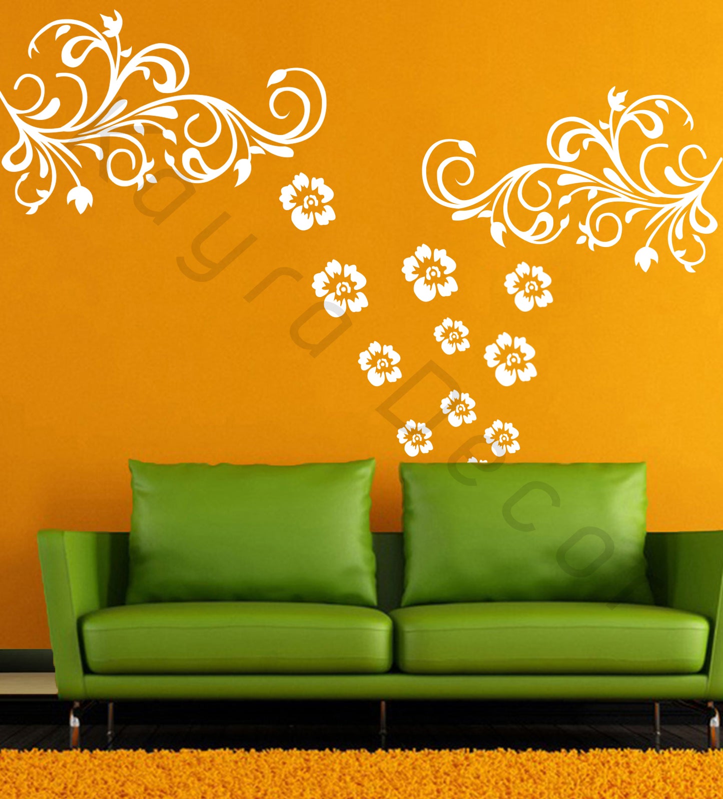 Swirl Flower Wall Design Stencil (KHS376)