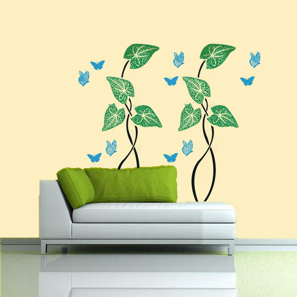 Creepers Leaf With Butterfly Wall Design Stencil (KHS404)