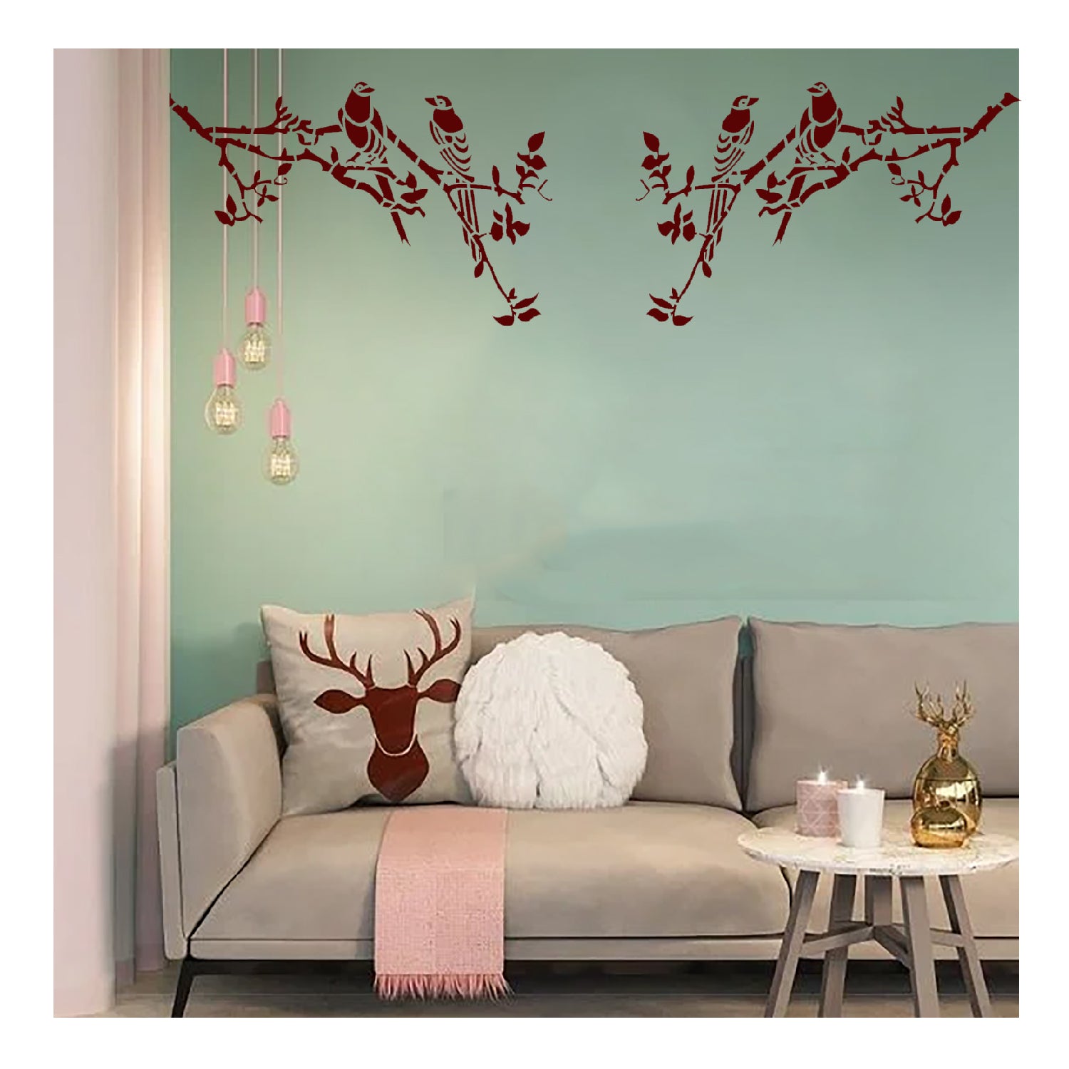 Kayra Decor Bird on Tree Branch Wall Design Stencils for Wall