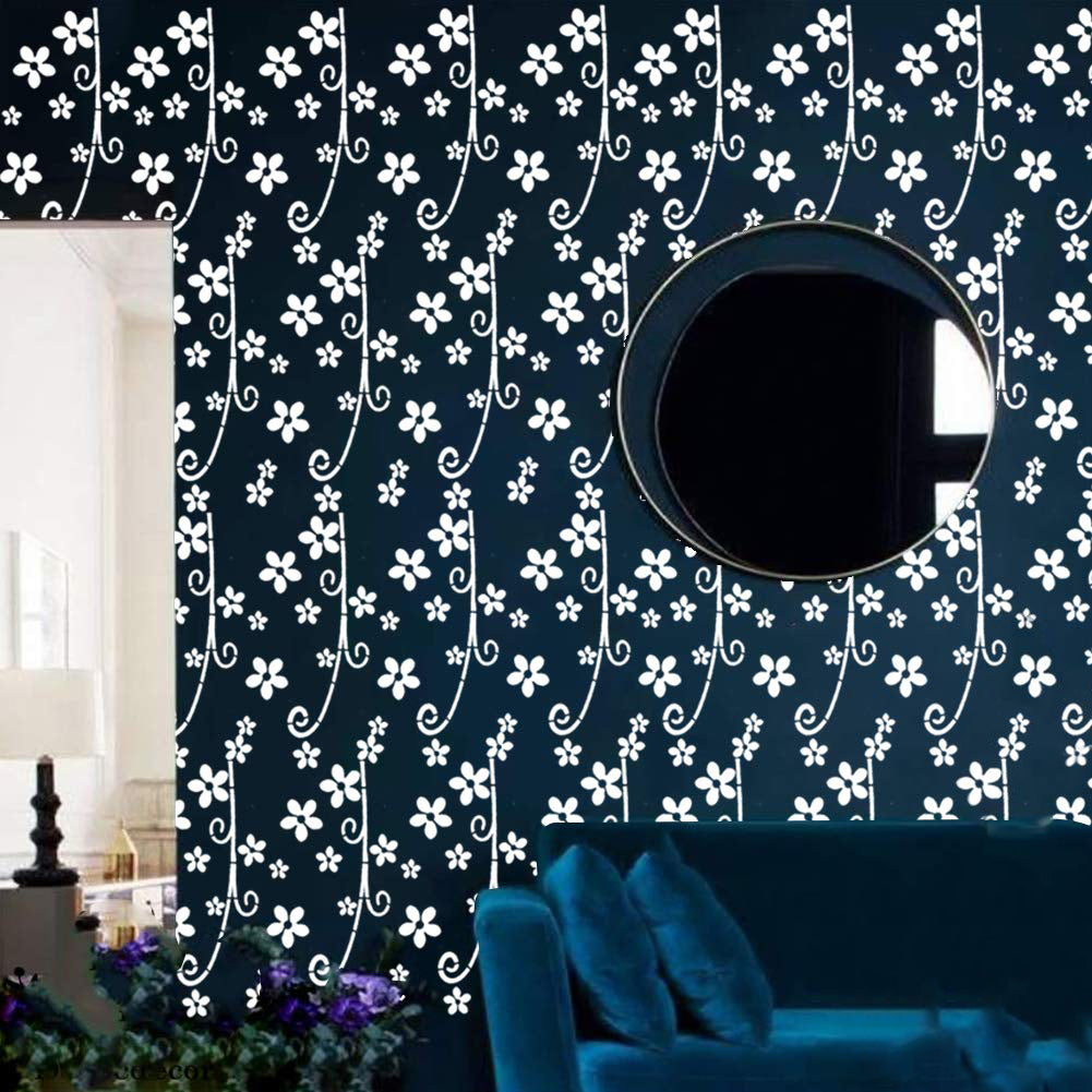 Swirl Floral Wall Design Stencil (KHSNT129)