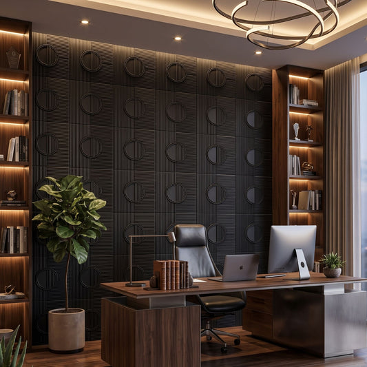 Matt Black Self Adhesive PVC wall Panels Fluted Circle Design