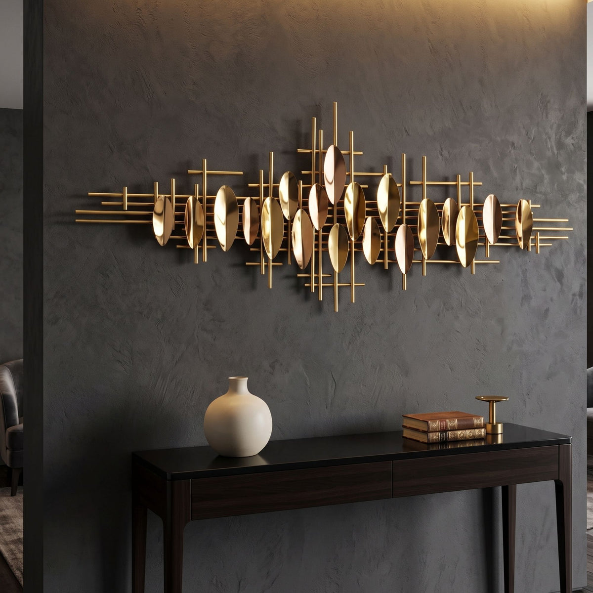 Metal Wall Art - Size 150X60 cm| Abstract Leaf