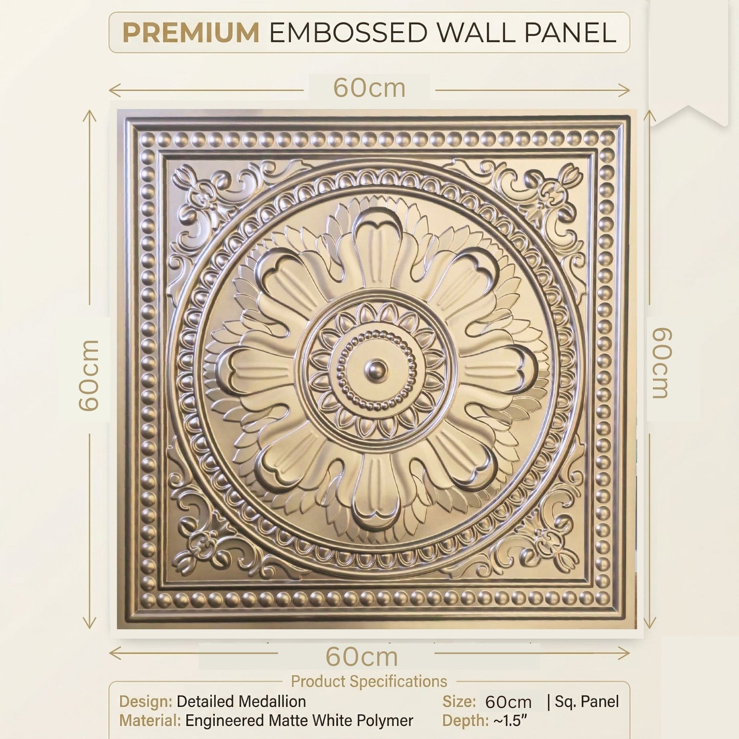 Metallic Coffee Regal Ornate Design 3D PVC Ceiling Panel Measurement View