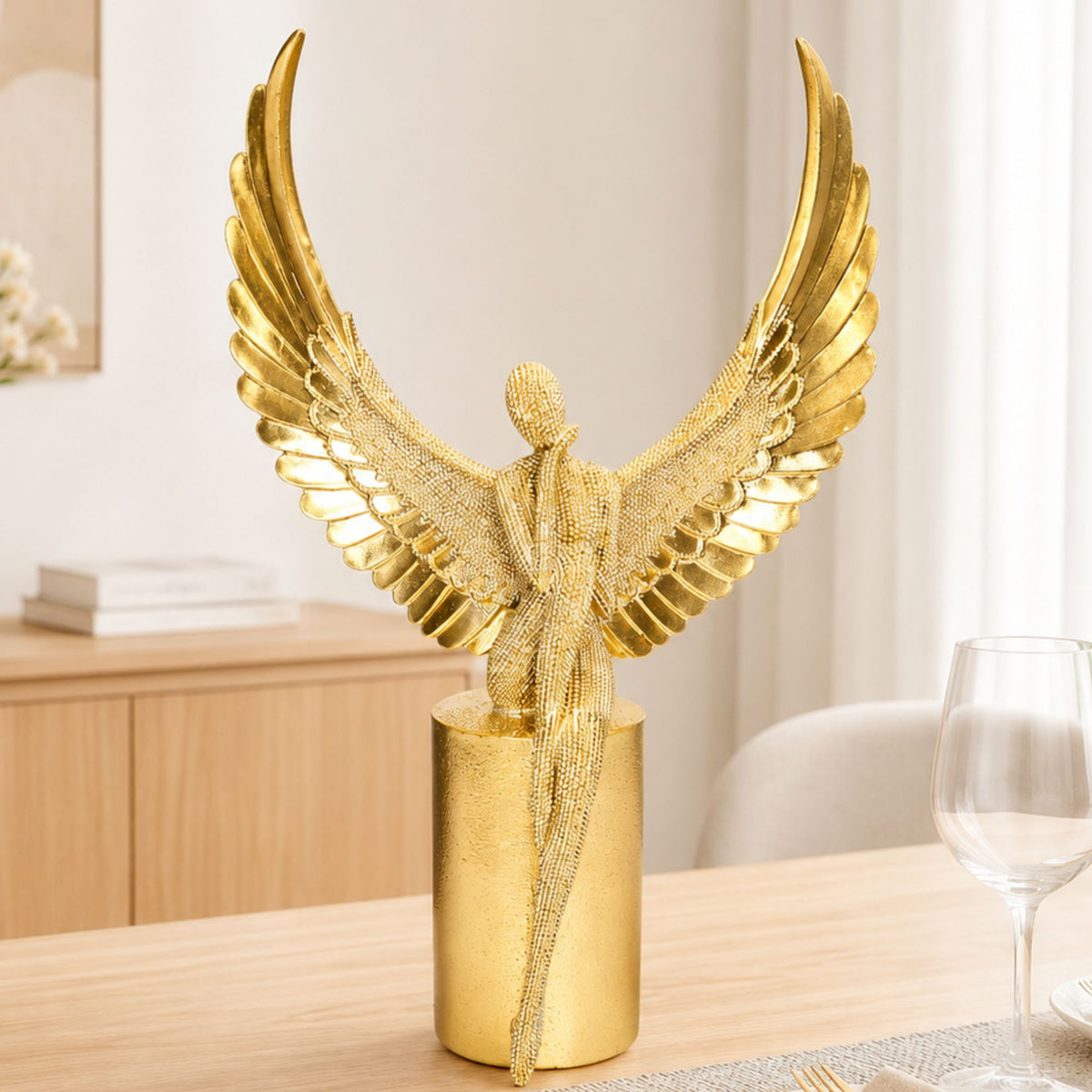 Abstract Modern Art Sculpture Showpiece for Home Decor - Golden wing Angel