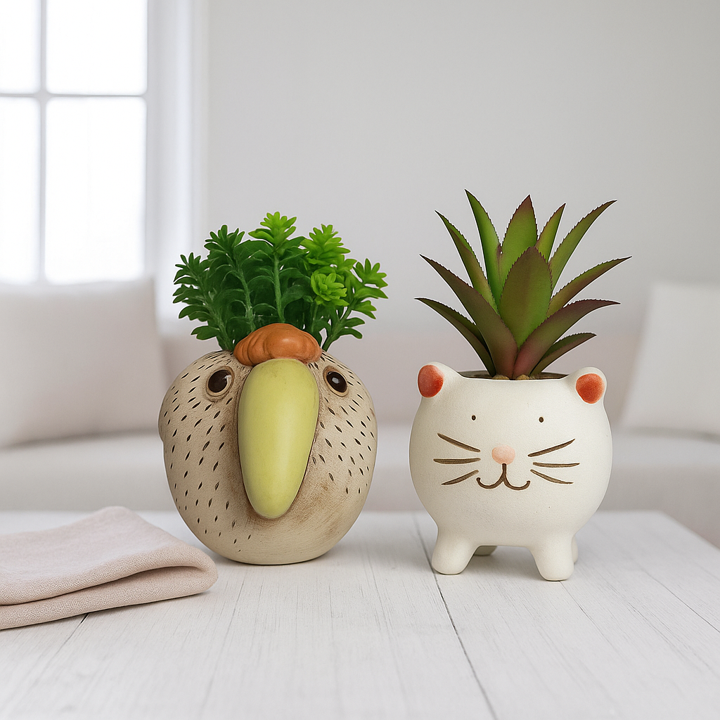 Artificial Succulent Plant with Cute Ceramic Pot for Home Decor - (Pack of 4)