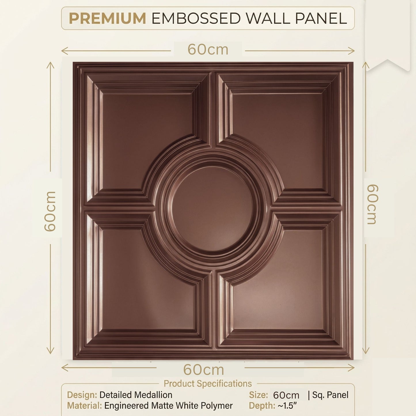 Red Copper Regal Medallion Design 3D PVC Ceiling Panel Size View